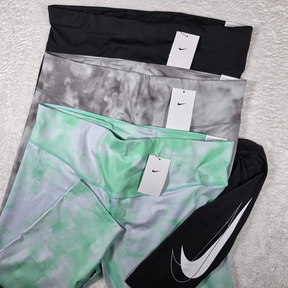 NEW 3 PAC Nike Training Running Womens 2X Black Grey Green Stretch DQ1158 DR7594